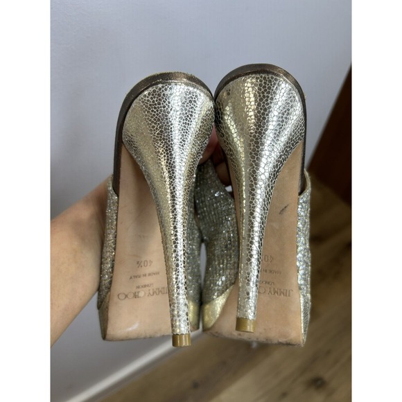 Jimmy Choo Gold‎ Glitter Nova /247 Clue Peep Toe Slingback Sandals 40.5 - Picture 9 of 13